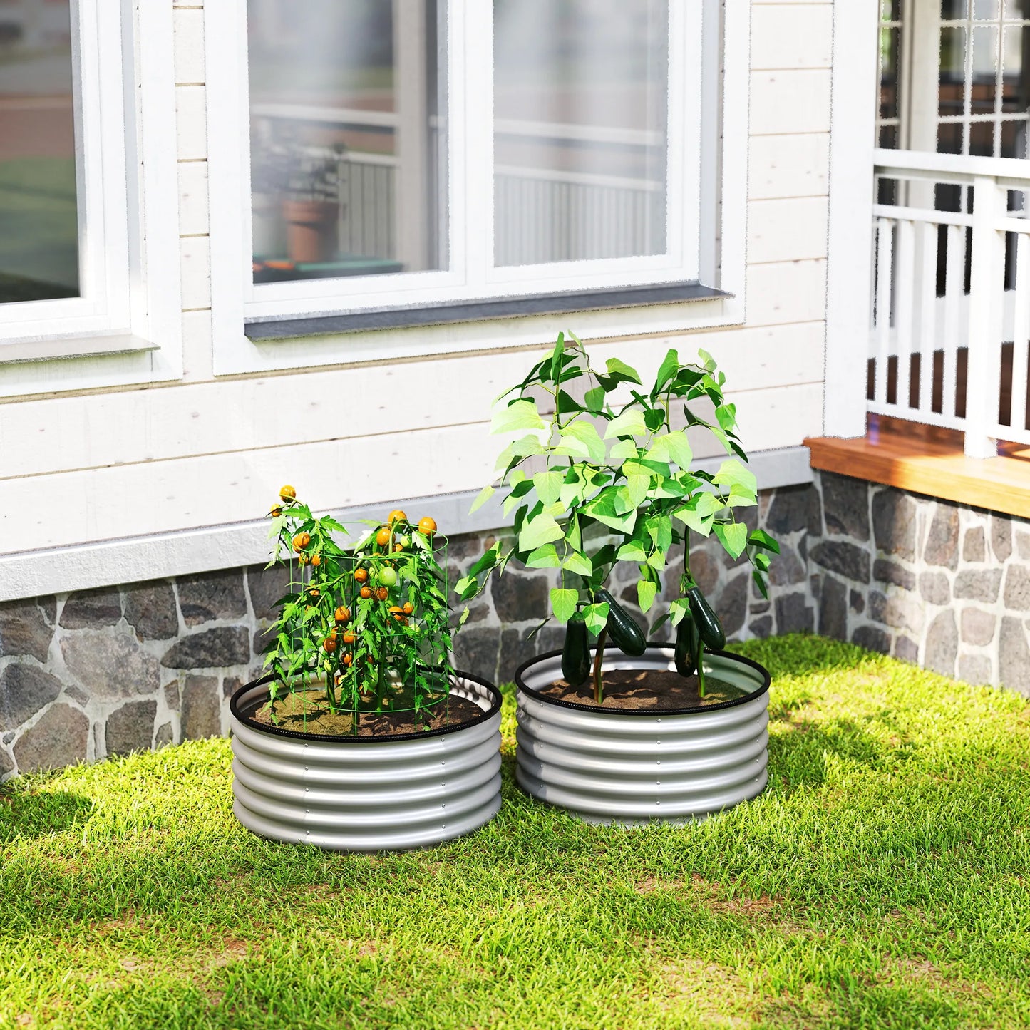 Raised Garden Bed Set Of 2 Galvanized Planter Boxes