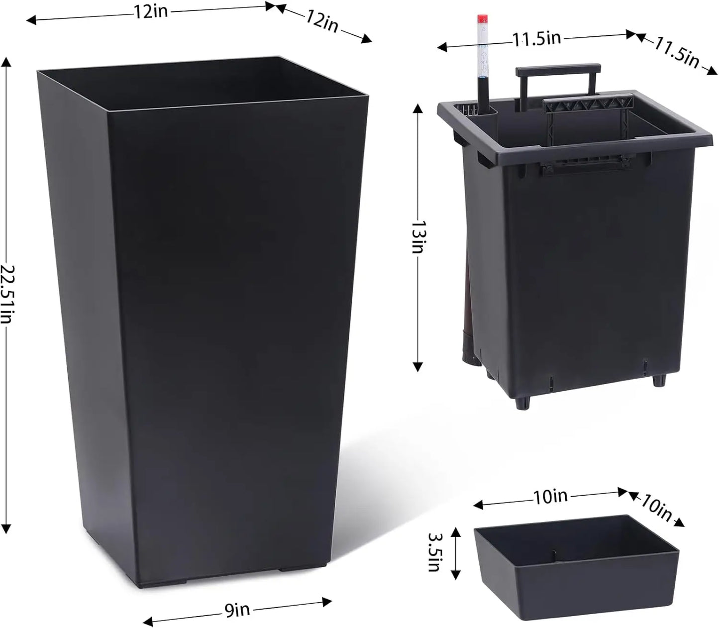 HobbyLane Self-Absorbing Plastic Planter Indoor and Outdoor with Shelf Insert