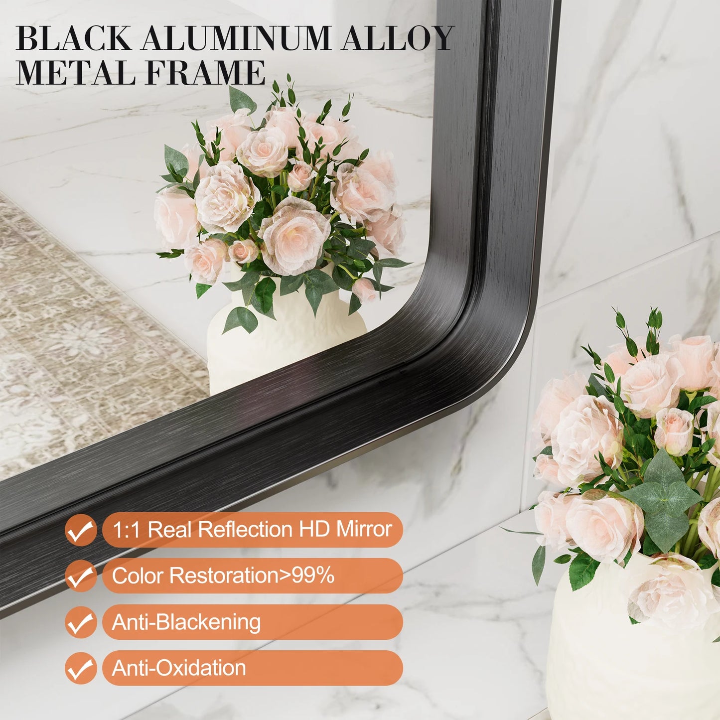 JHK Matte Metal Framed Bathroom Mirror Wall Mounted
