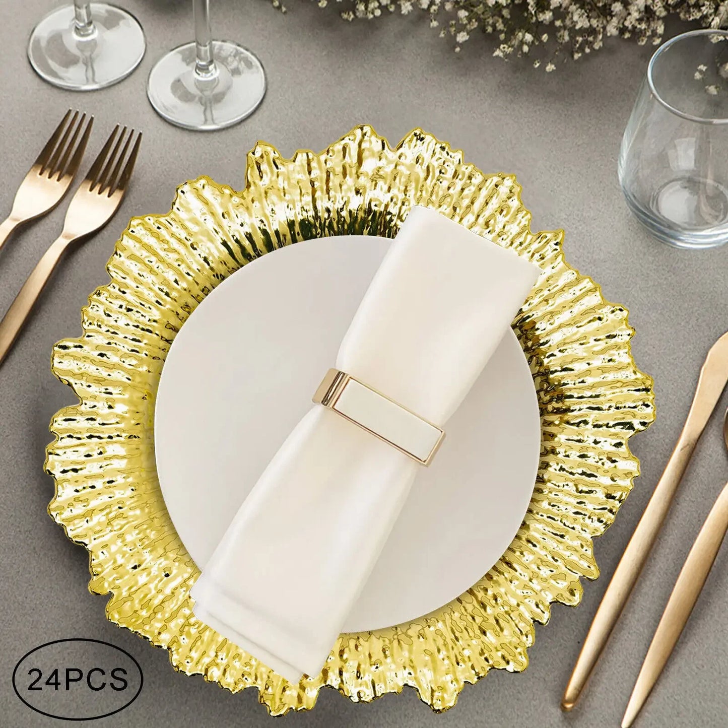 Bymaocar 24 Pack Round Plastic Charger Plates Coral Reef Texture Banquet