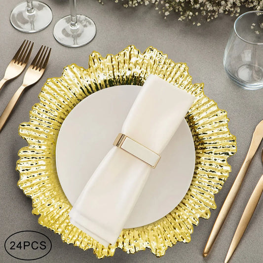 Bymaocar 24 Pack Round Plastic Charger Plates Coral Reef Texture Banquet