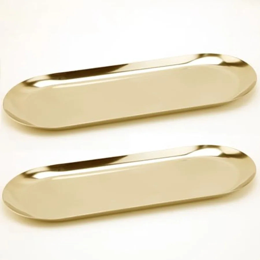 Stainless Steel Decorative Serving Tray Set With Bamboo