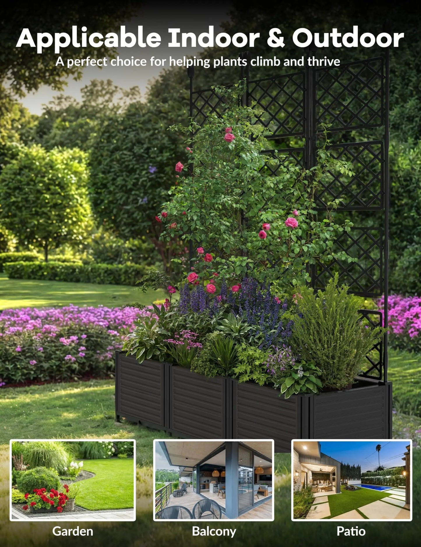 HiMISS Planter Box With Trellis For Climbing Plants And Vines