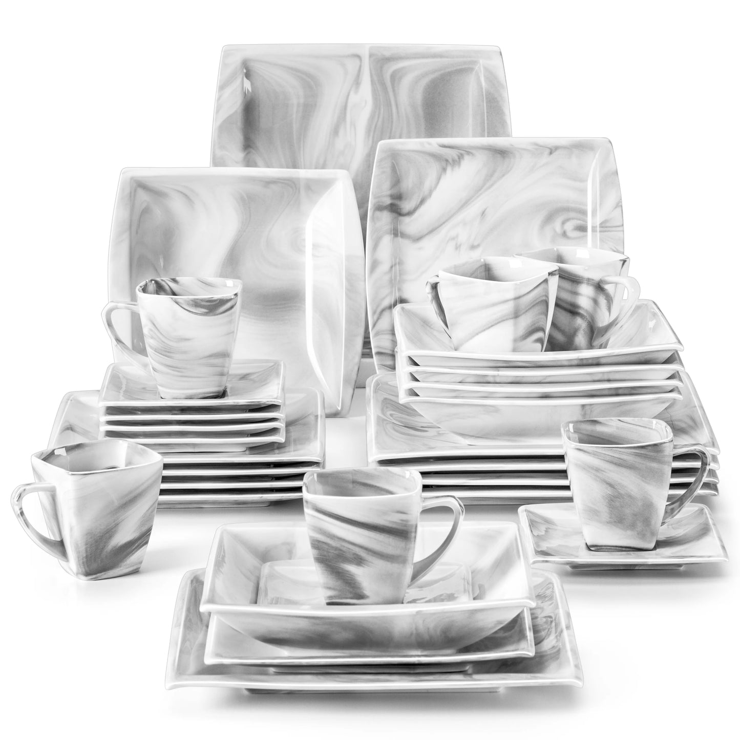MALACASA Porcelain Dinnerware Set For 12 Service Plates Bowls
