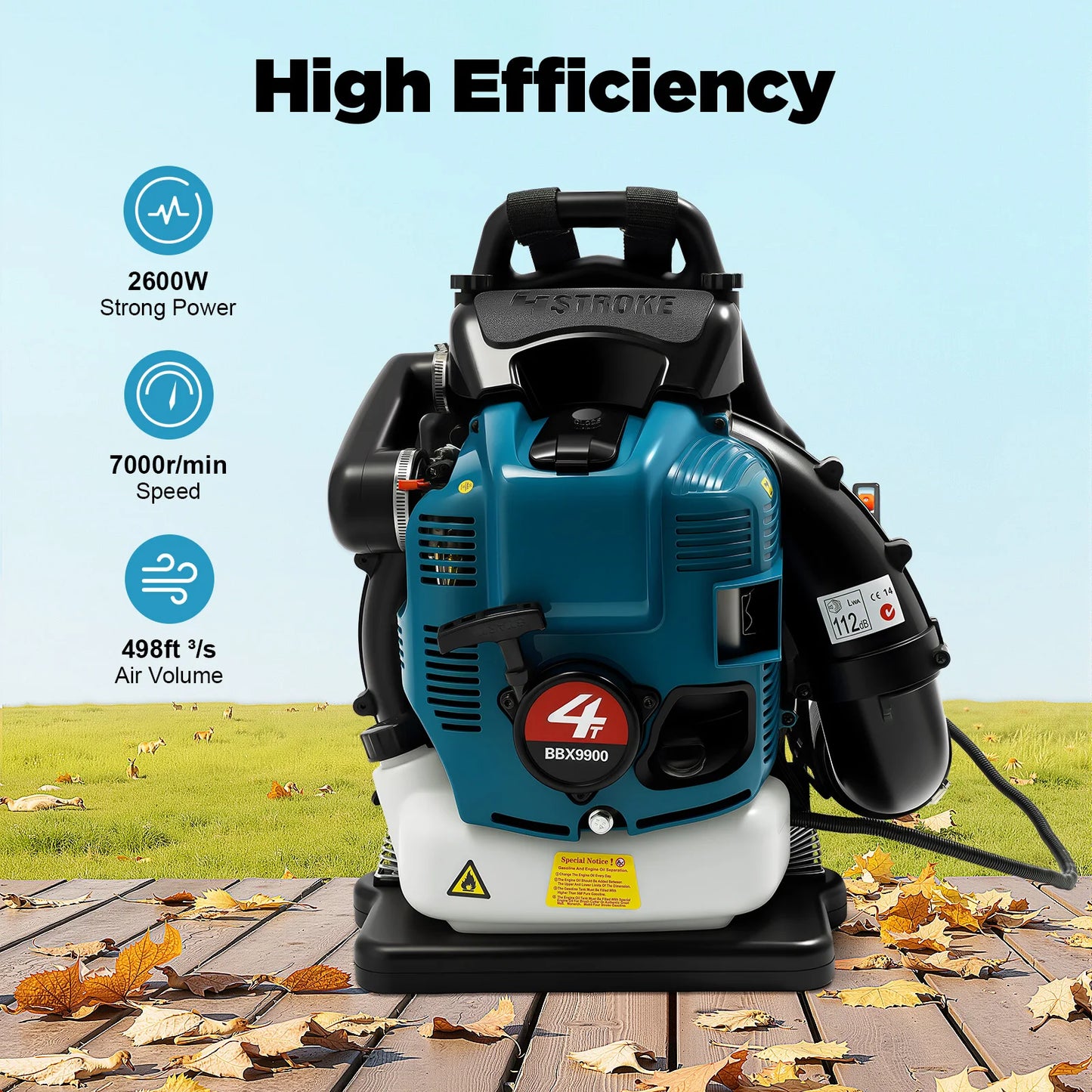Bymaocar 4 Stroke 75.6cc Backpack Gas Leaf Blower 2600W
