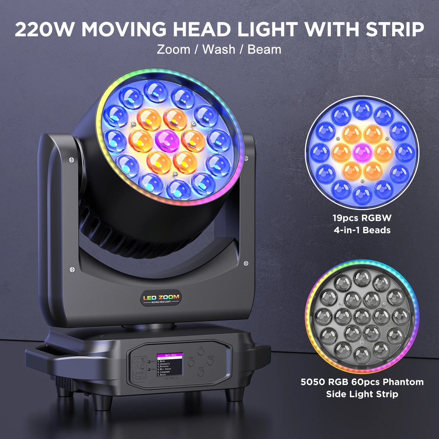 Yiflamefly 220W Zoom Wash Moving Head Light RGBW LED Stage Lighting