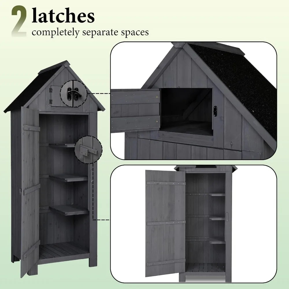 Outdoor Wooden Storage Shed With Lockable Door For Garden Tools