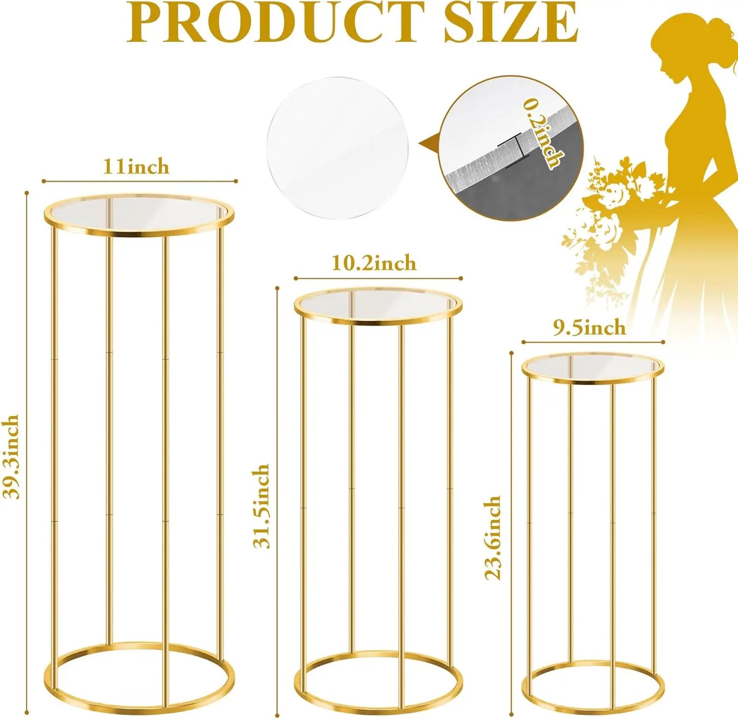 Set Of 3 Metal Cylinder Pedestal Stands For Party Tables
