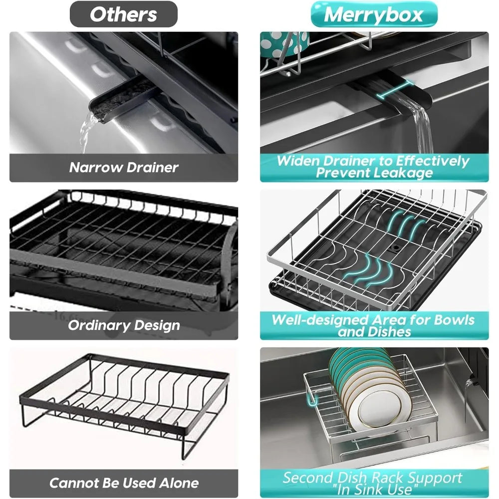 NBVCX Rustproof Dish Drying Rack With Large Utensil Holder