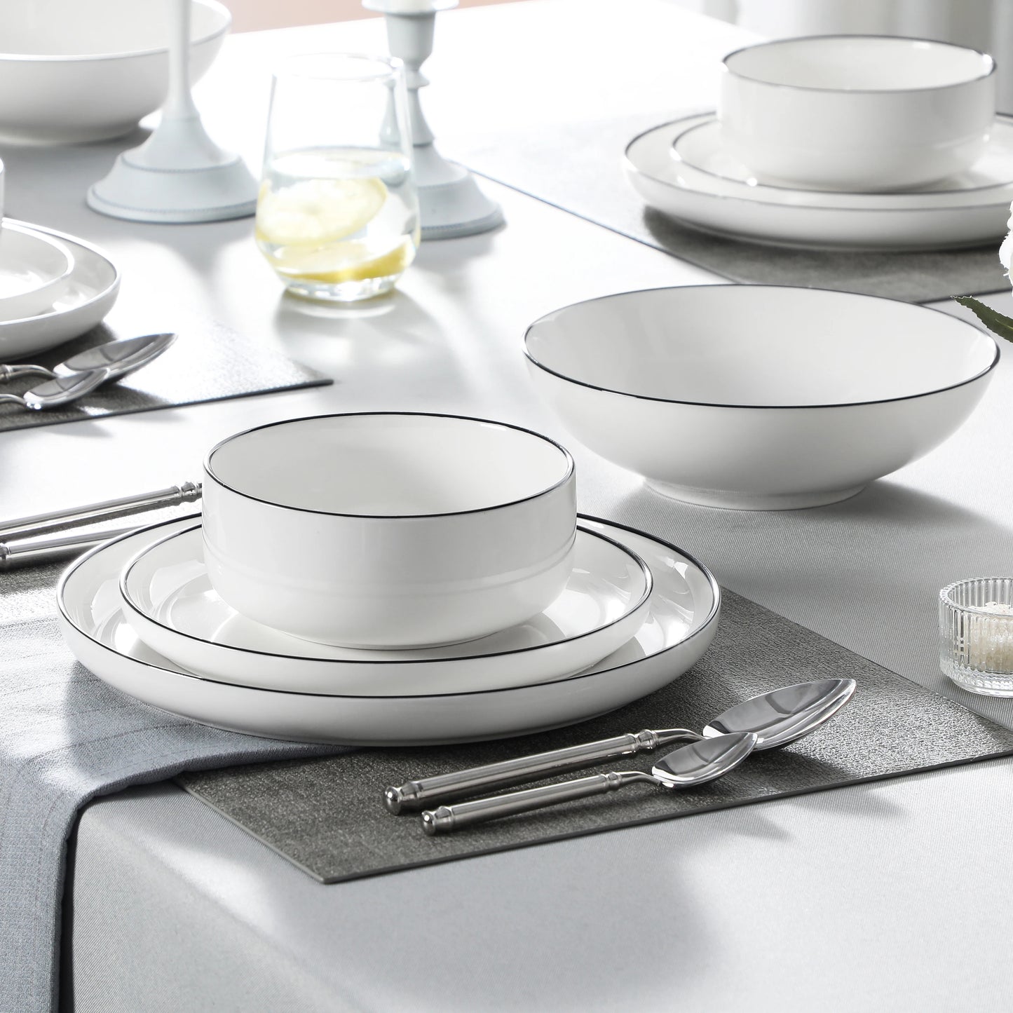 MALACASA Ceramic Dinnerware Set 24/48 Piece Porcelain Plates Bowls