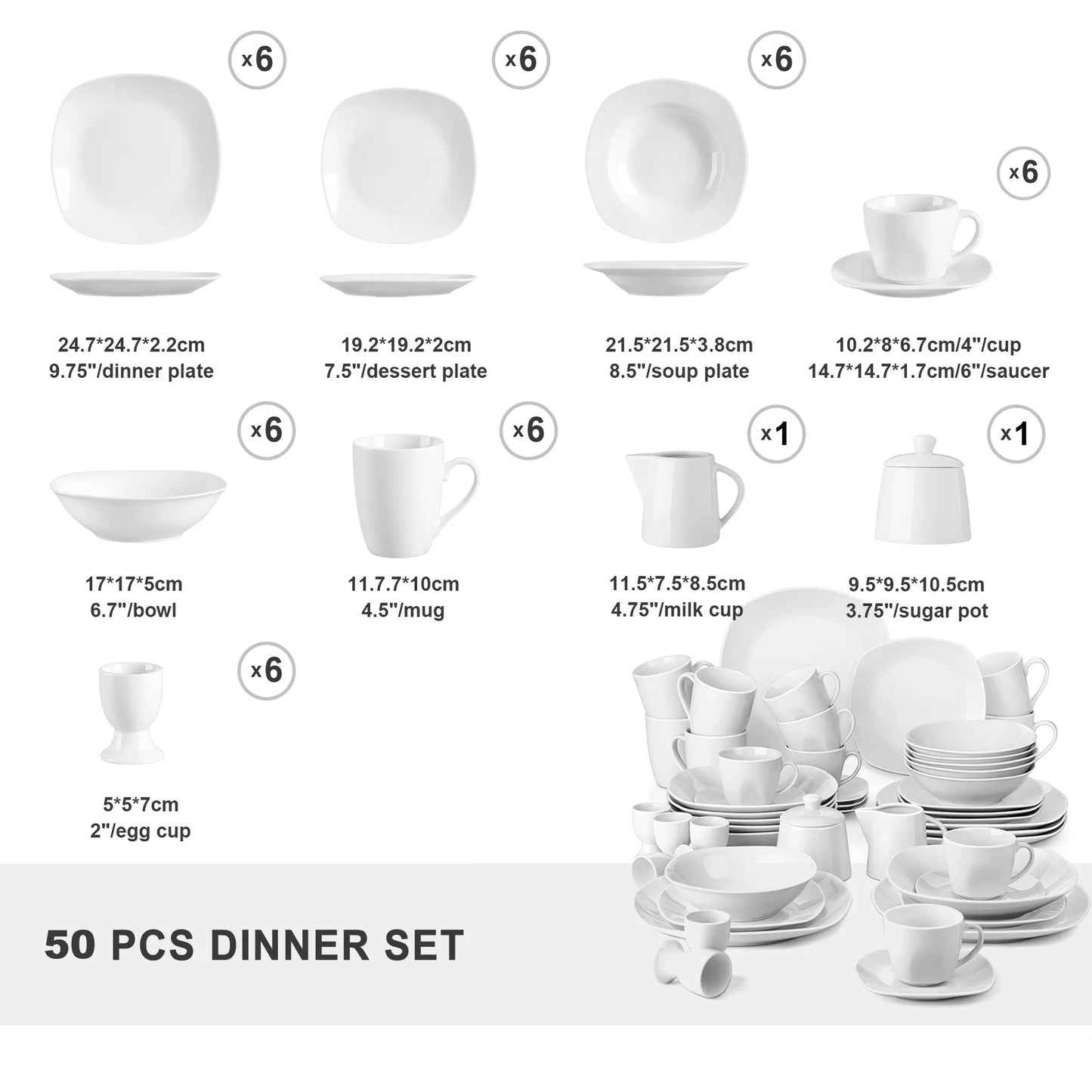 MALACASA Elisa 50 Piece Tableware Dinner Set For 6