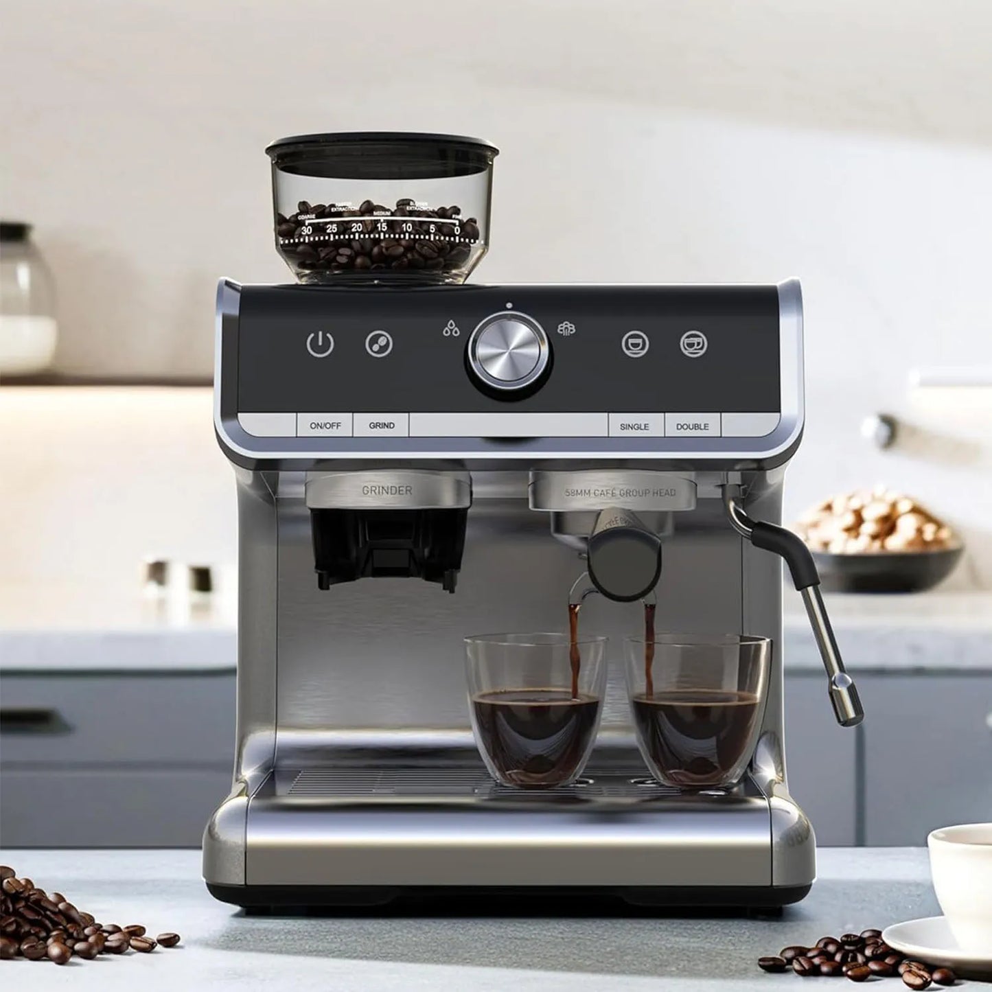 AceKool 20 Bar Espresso Machine With Grinder 1450W Semi Automatic
