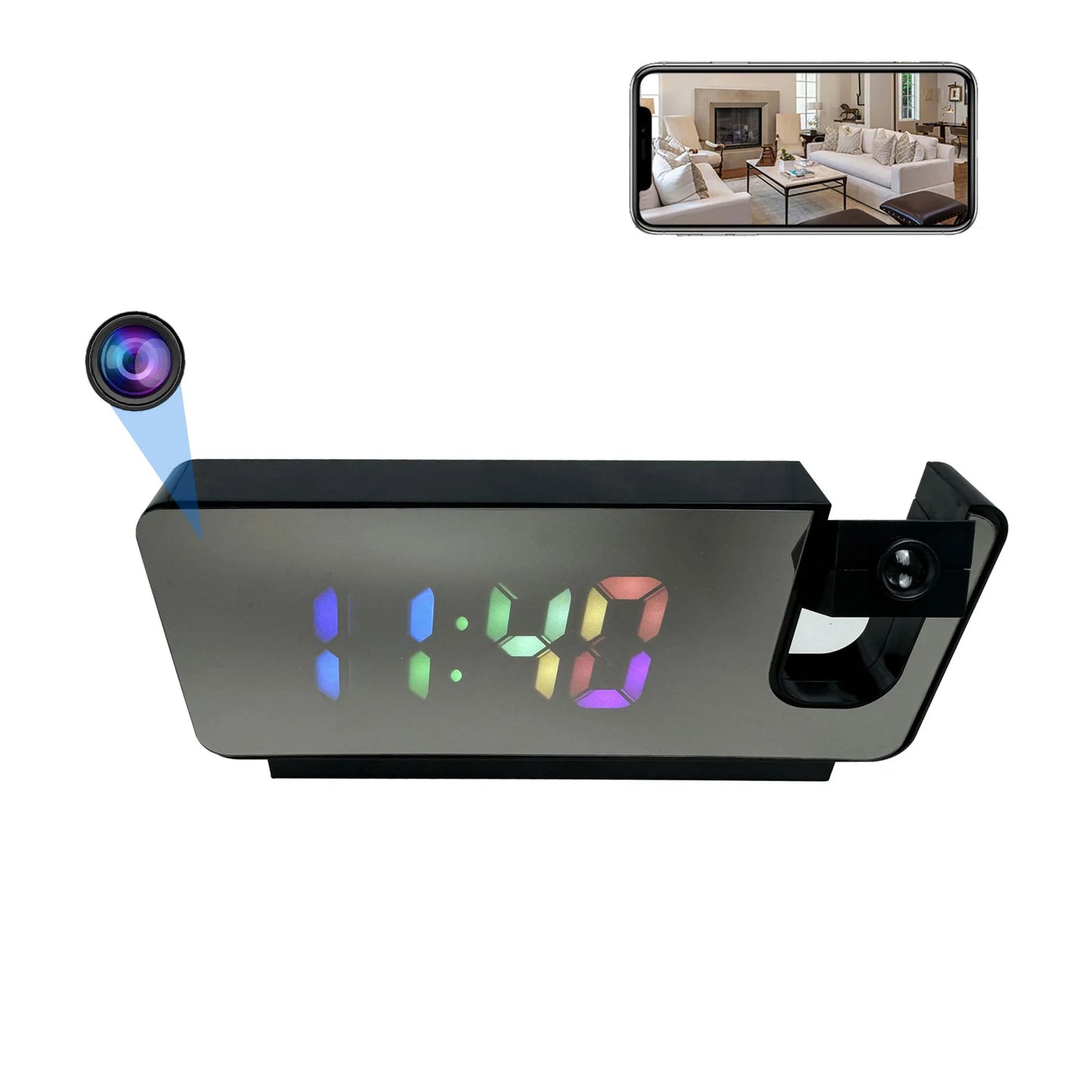 Ouvis 4K Ultra HD Projection Alarm Clock Camera With WiFi Motion Detection