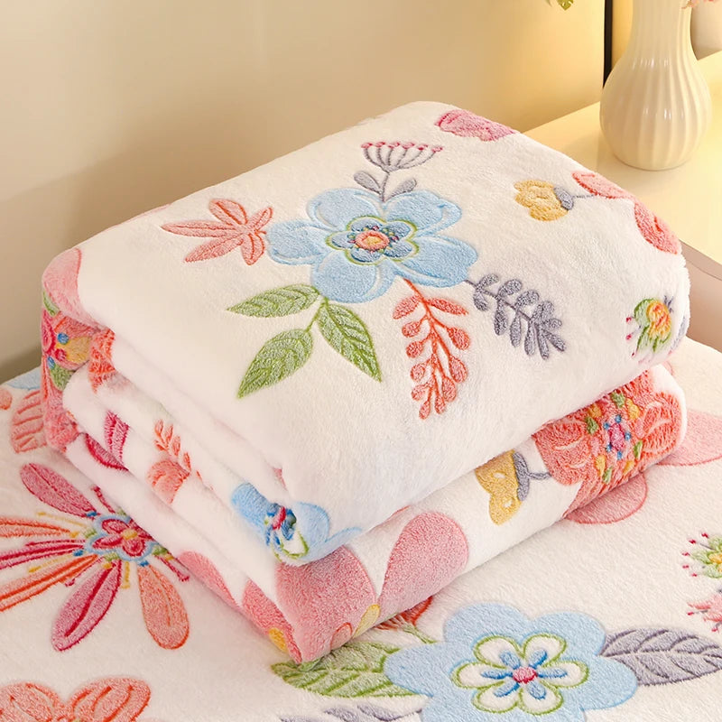 Floral Fleece Bedspread Blanket For Sofa Travel Shawl Home