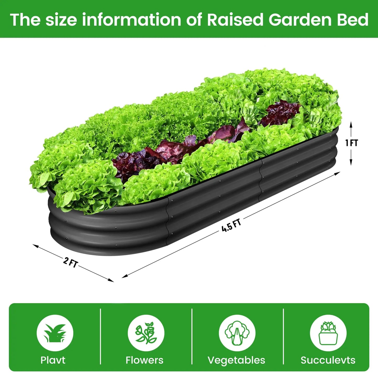 HiMISS 2 Pack Oval Galvanized Steel Raised Garden Bed