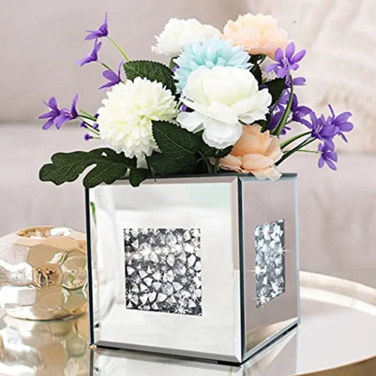 Crushed Diamond Mirrored Vase Decorative Crystal Glass Centerpiece
