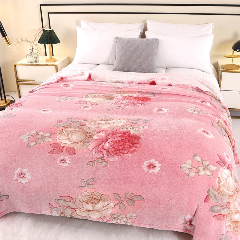Floral Fleece Bedspread Blanket For Sofa Travel Shawl Home