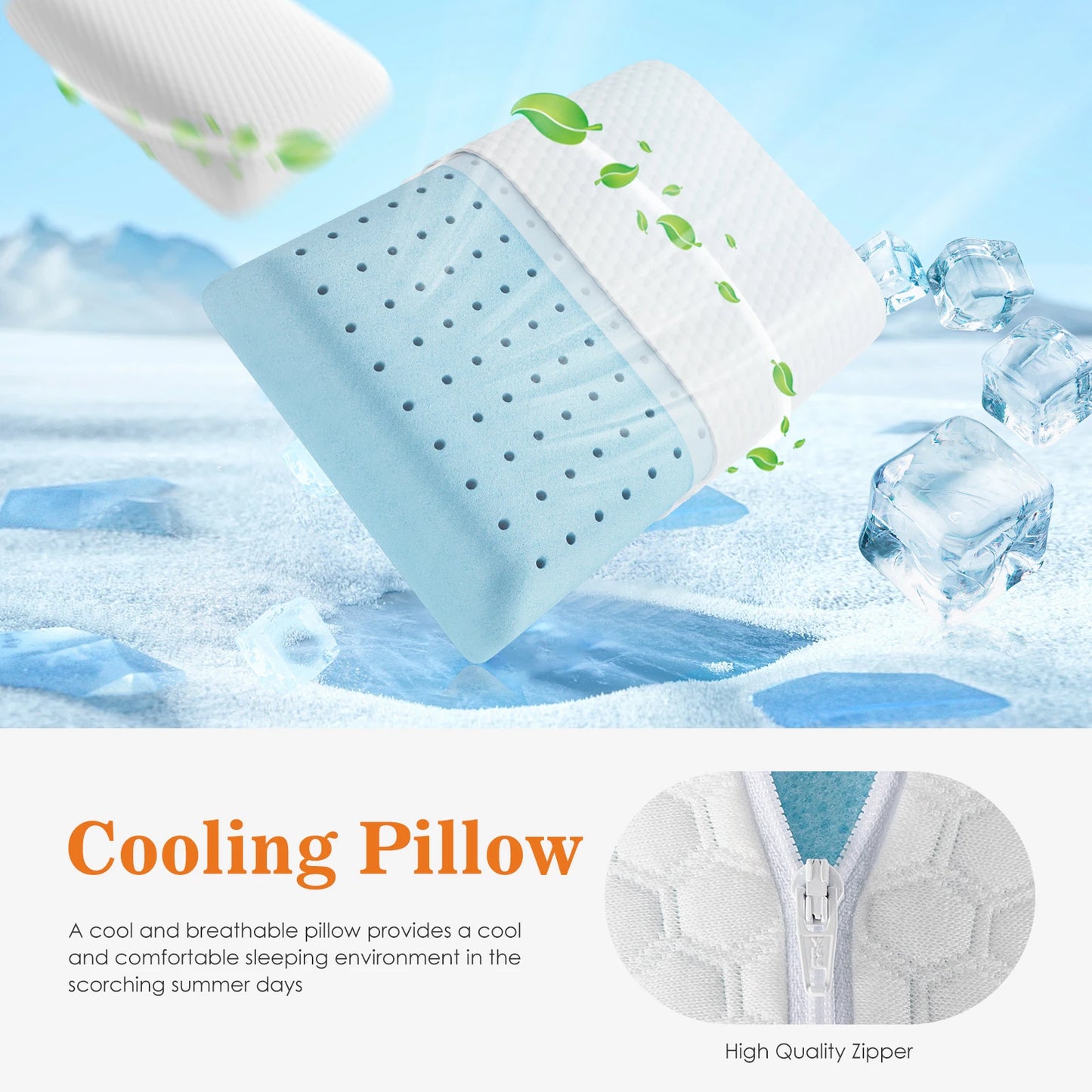 JHK 2 Pack Memory Foam Cooling Neck Pillows With Washable Covers