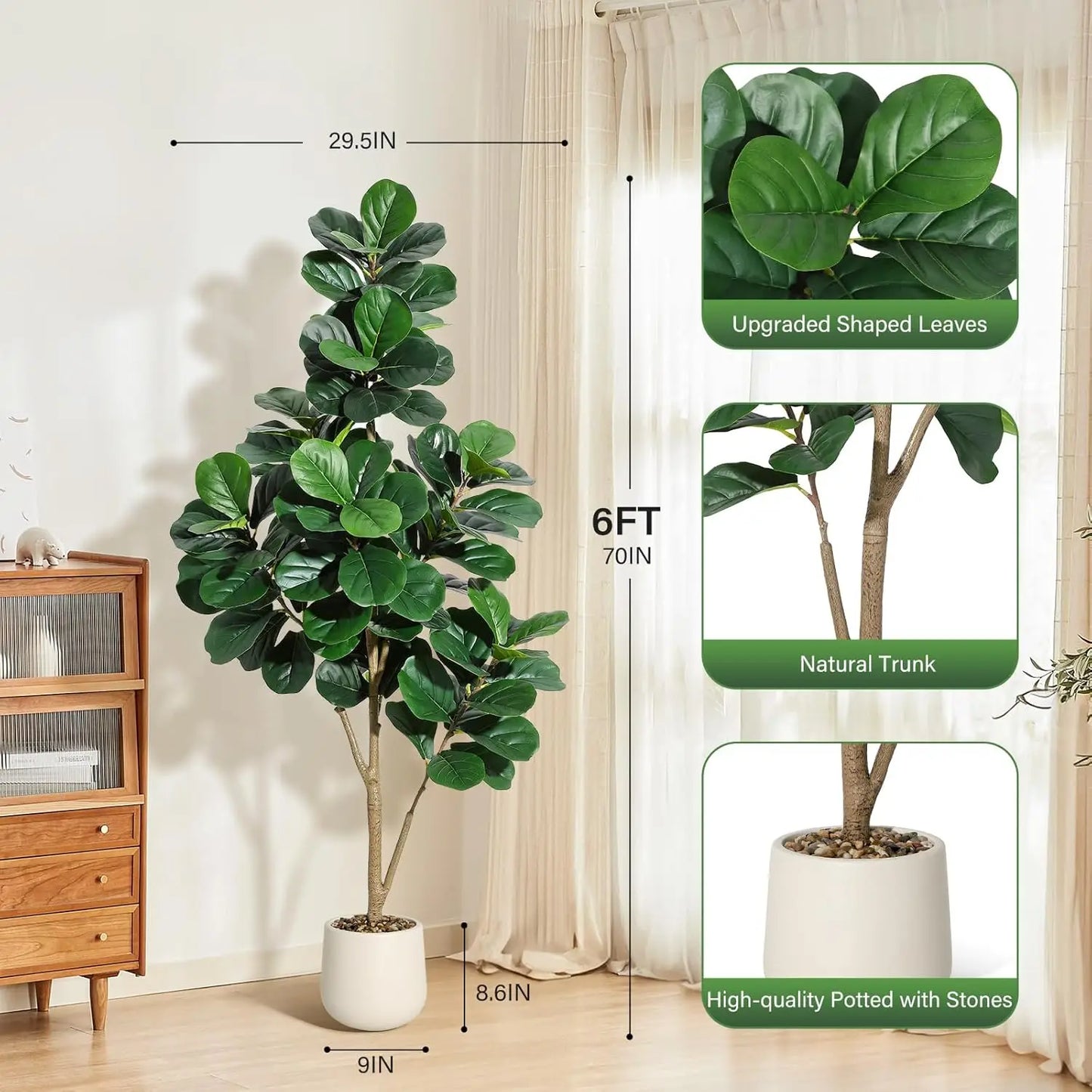 HiMISS Fiddle Leaf Fig Tree In Planter Artificial Realistic