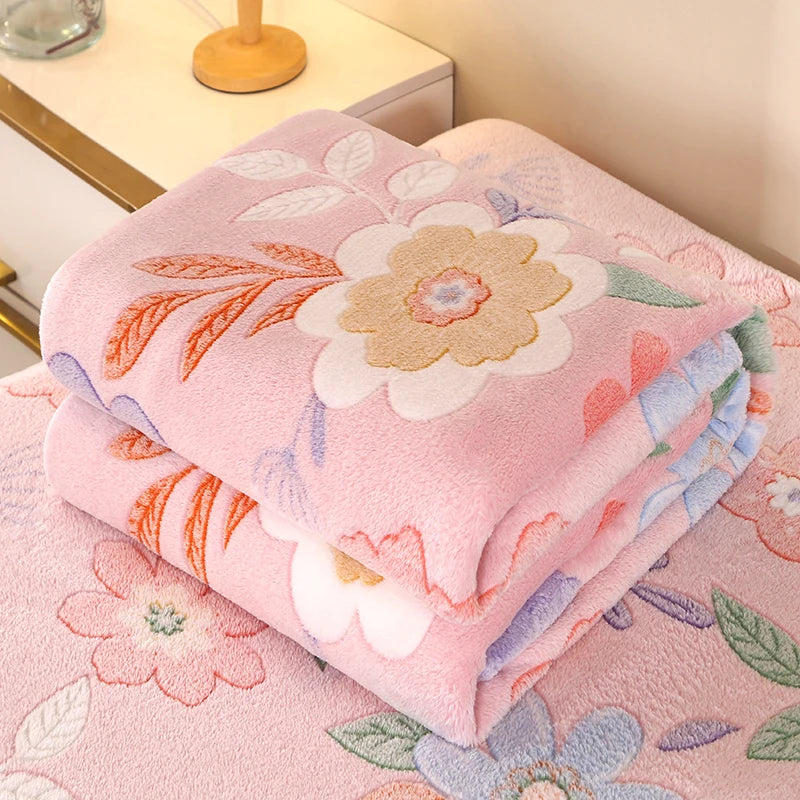 Floral Fleece Bedspread Blanket For Sofa Travel Shawl Home