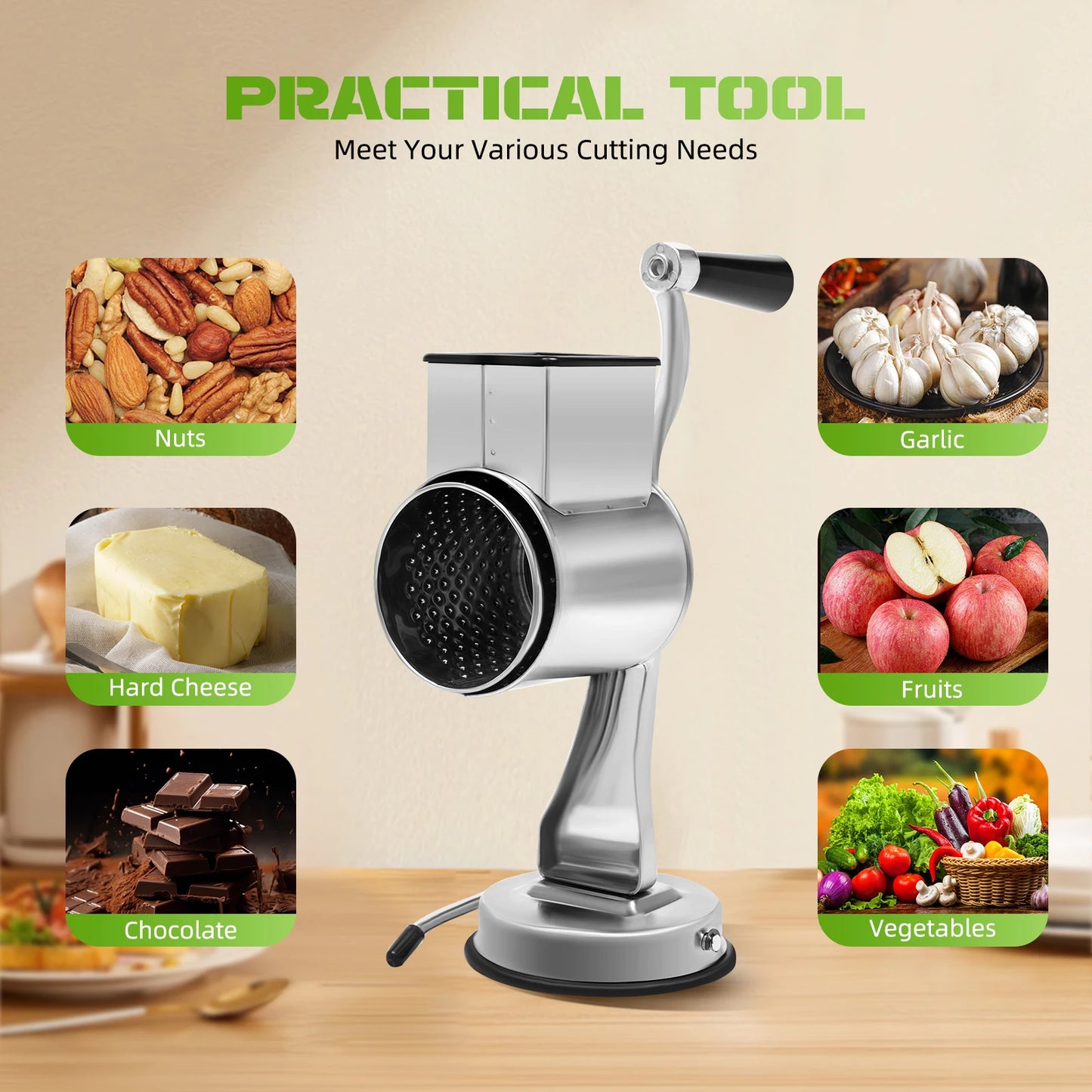 Rotary Grater 5-Blade Stainless Steel Manual Slicer