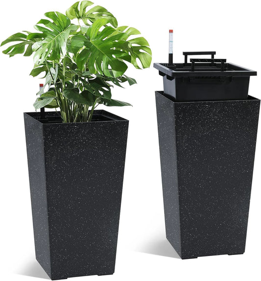 TWISTER.CK Rectangular Planters Set Of 2 With Drainage Holes Water Level Monitor