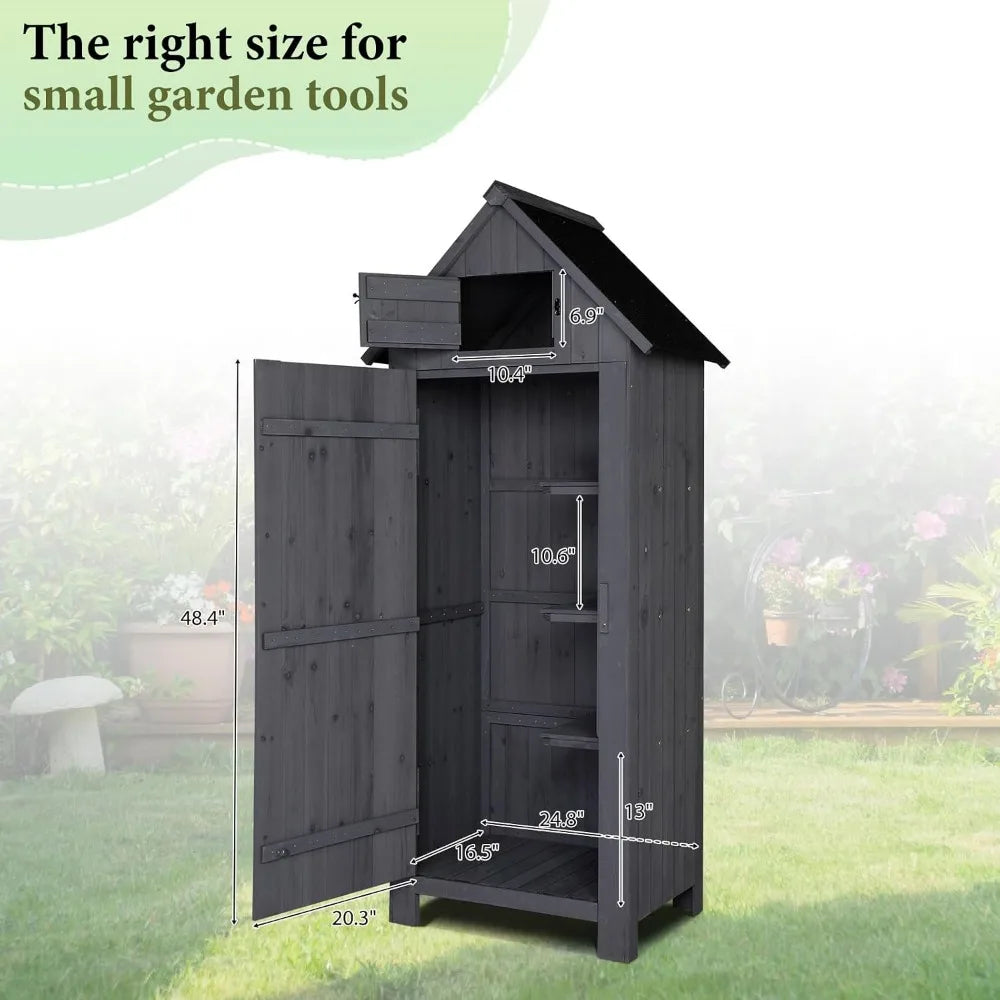 Outdoor Wooden Storage Shed With Lockable Door For Garden Tools