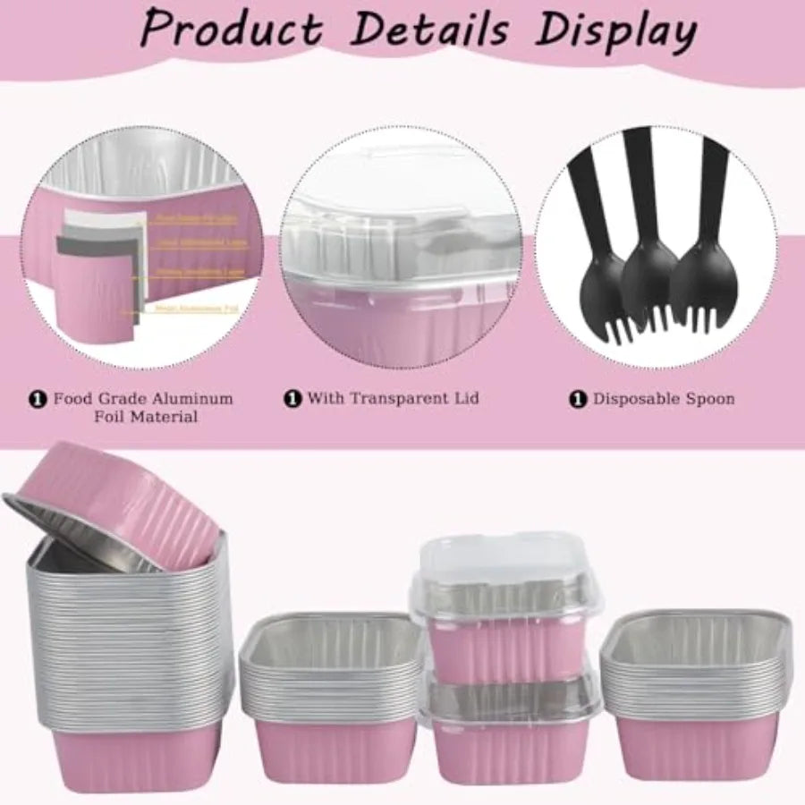 Mini Square Cake Pans With Lids And Spoons Aluminum Ramekins