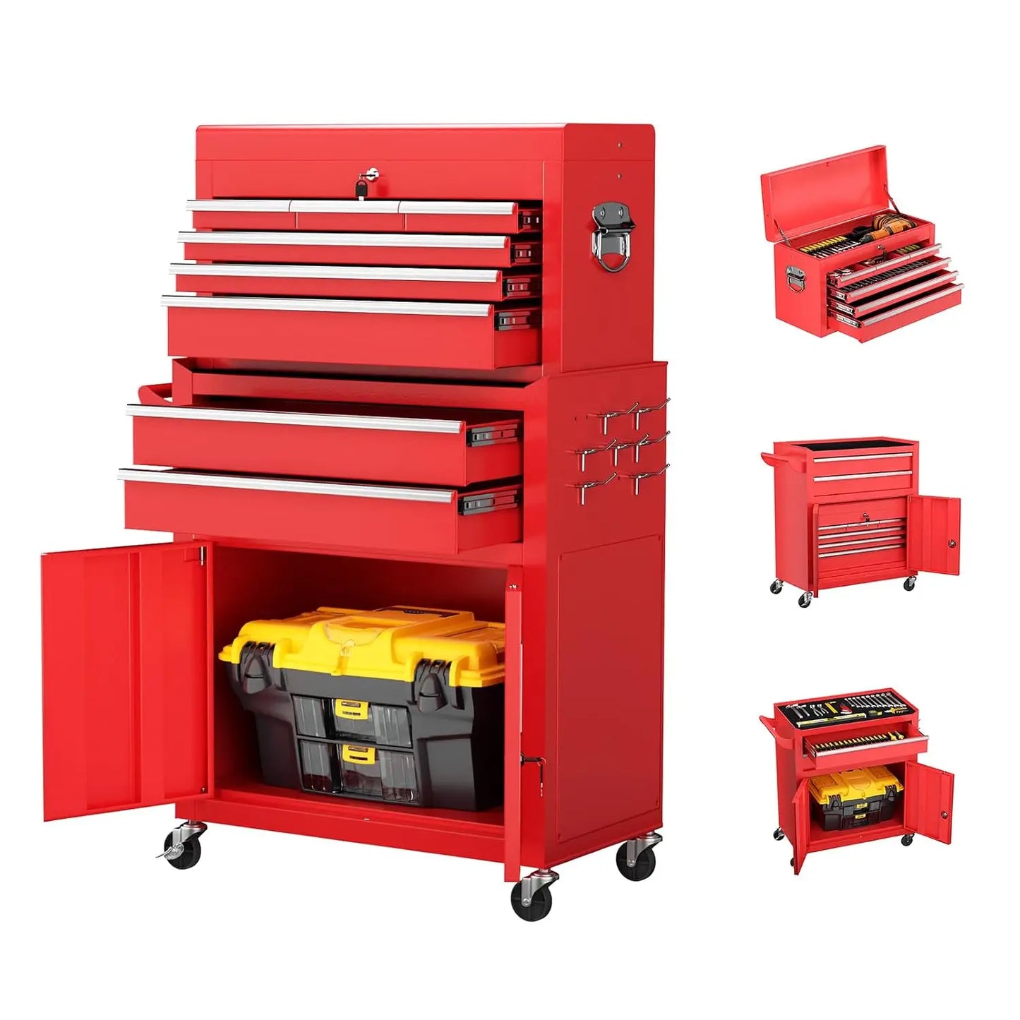 Lockable Rolling Steel Tool Chest and Cabinet Combo Garage Storage