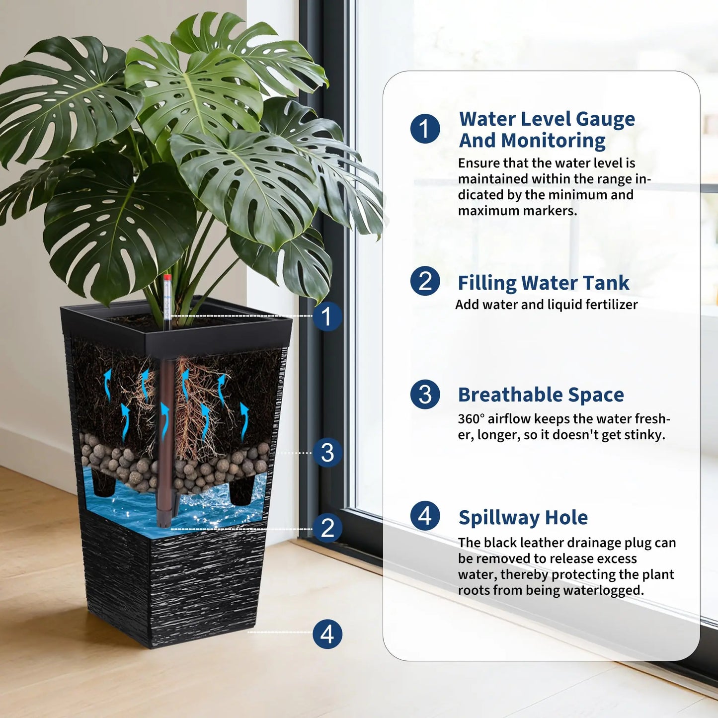HiMISS Self Watering Planters Set Of 2 For Outdoor Porch