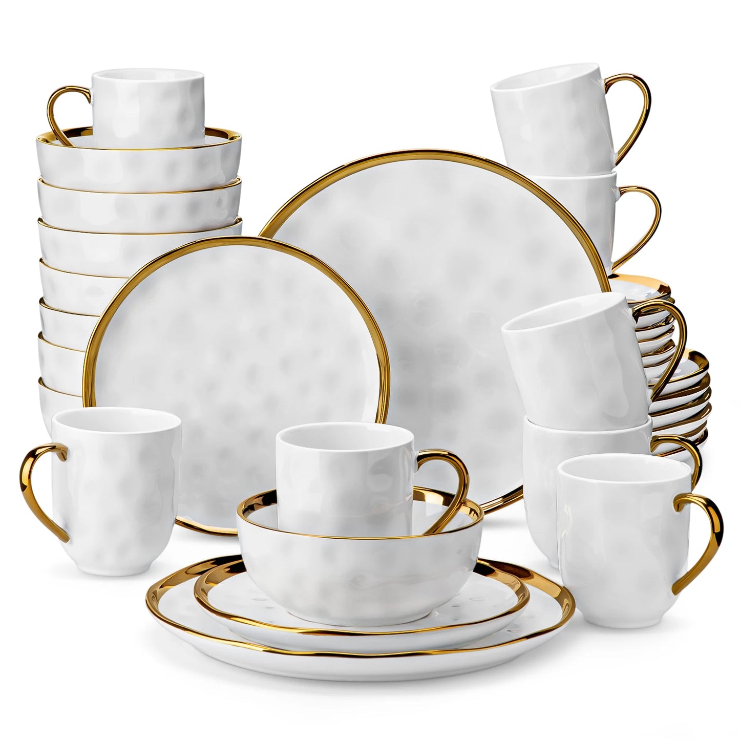 Malacasa White Gold Trim Handmade Stoneware Dinnerware Set