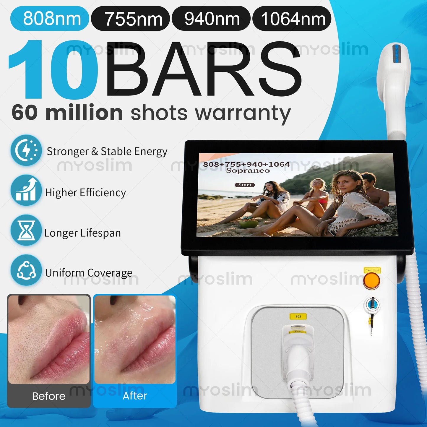 MYOSLIM Four Wavelengths Diode Hair Removal 755 808 940 1064