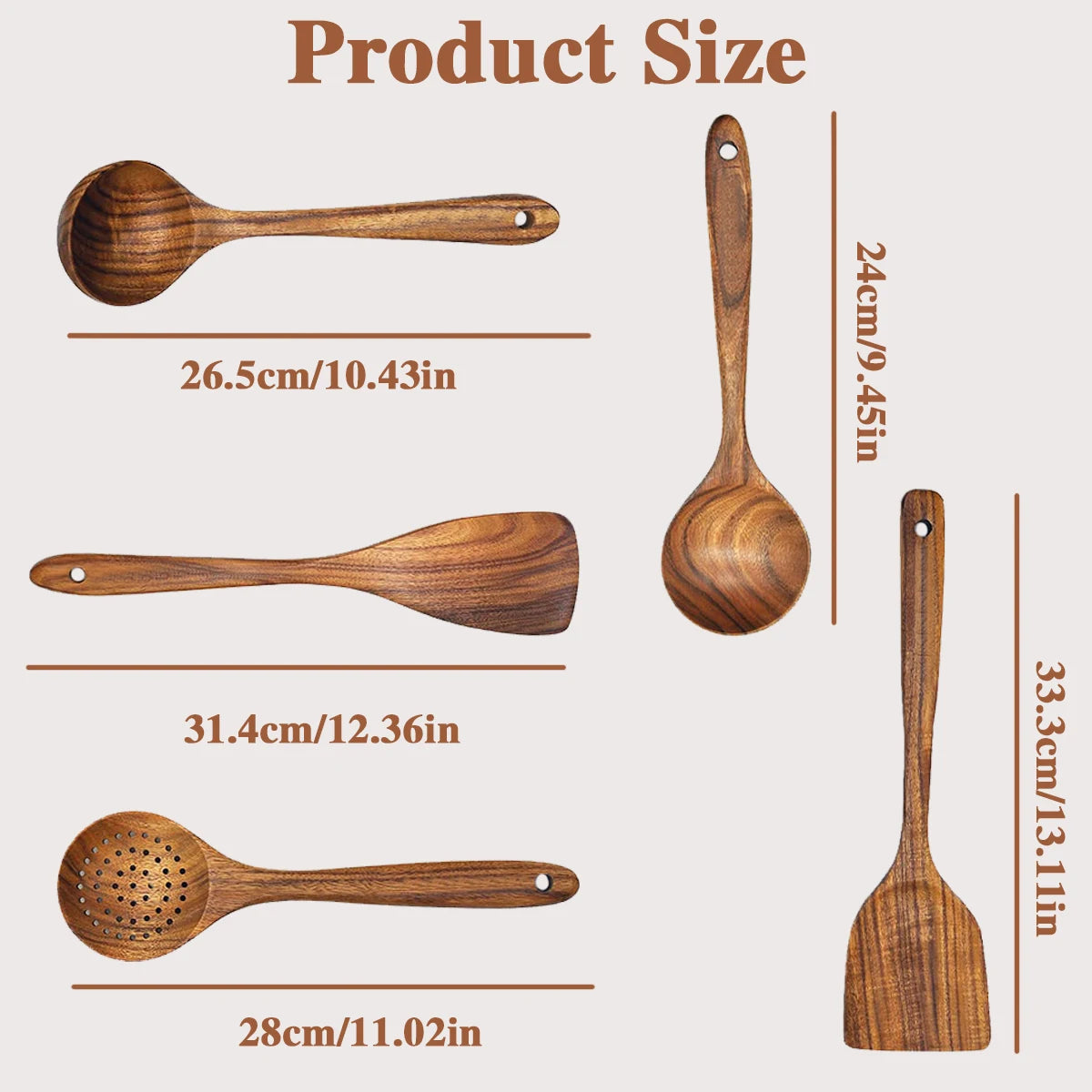 5 Piece Wooden Kitchen Utensil Set With Ergonomic Handles