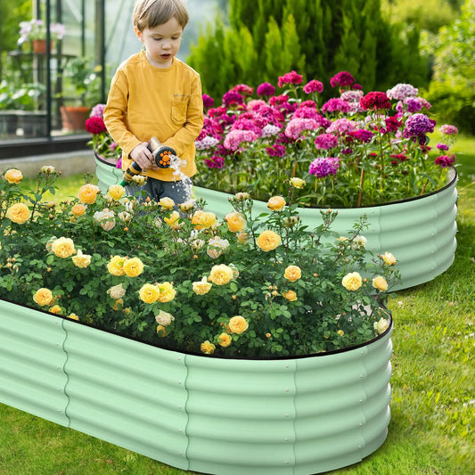 HiMISS 2 Pack Oval Galvanized Steel Raised Garden Bed