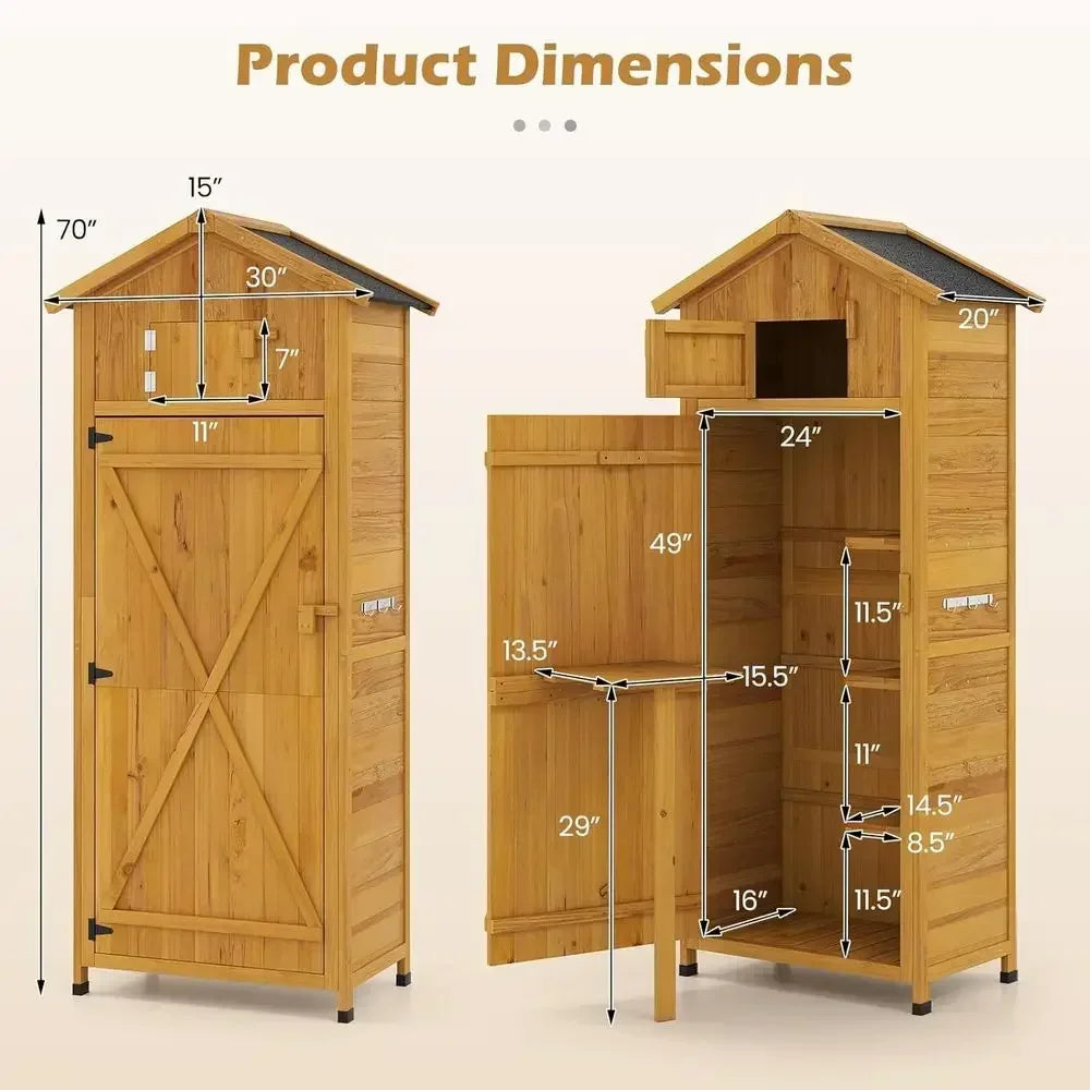 Outdoor Wooden Storage Shed With Folding Table And Removable Shelves