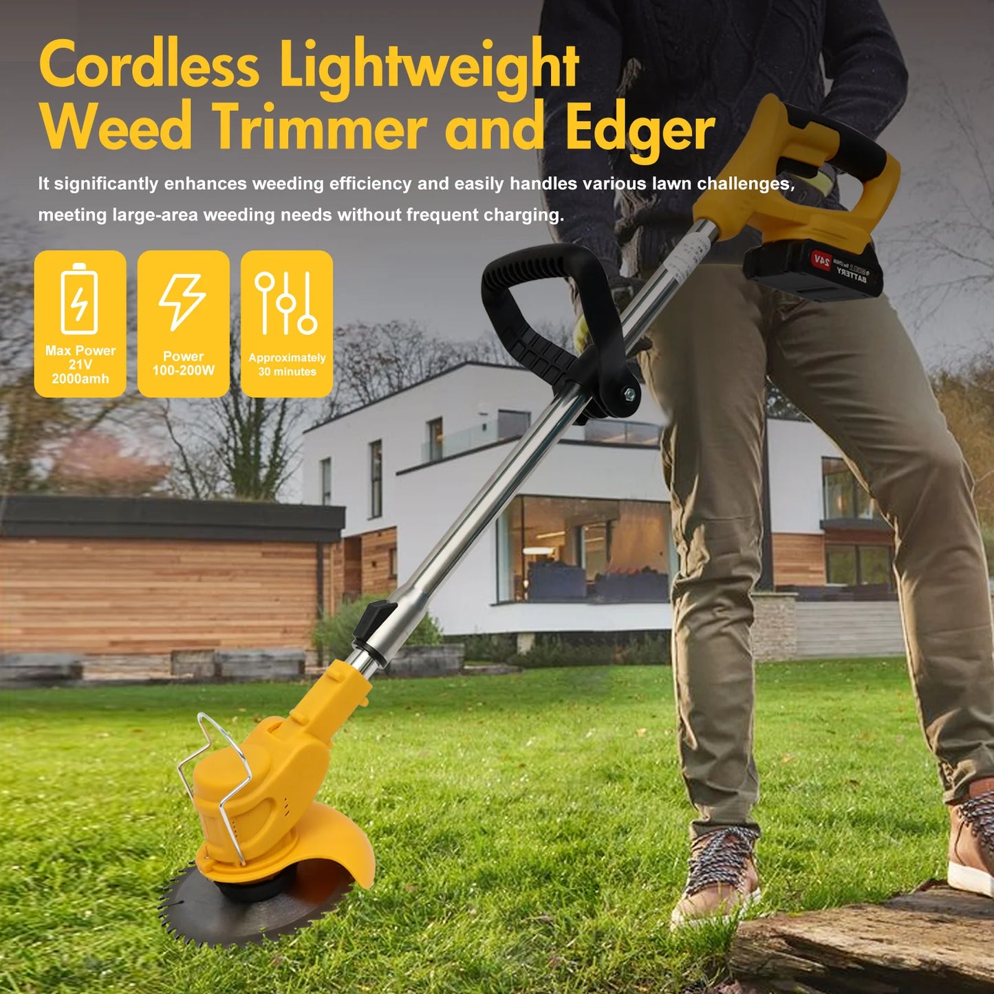 21V Cordless Grass Trimmer 3in1 Edger Mower With Batteries