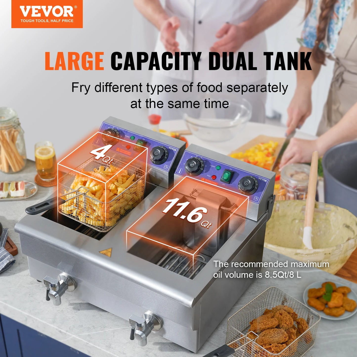 SucceBuy Twin Tank 12L Electric Deep Fryer Commercial Countertop