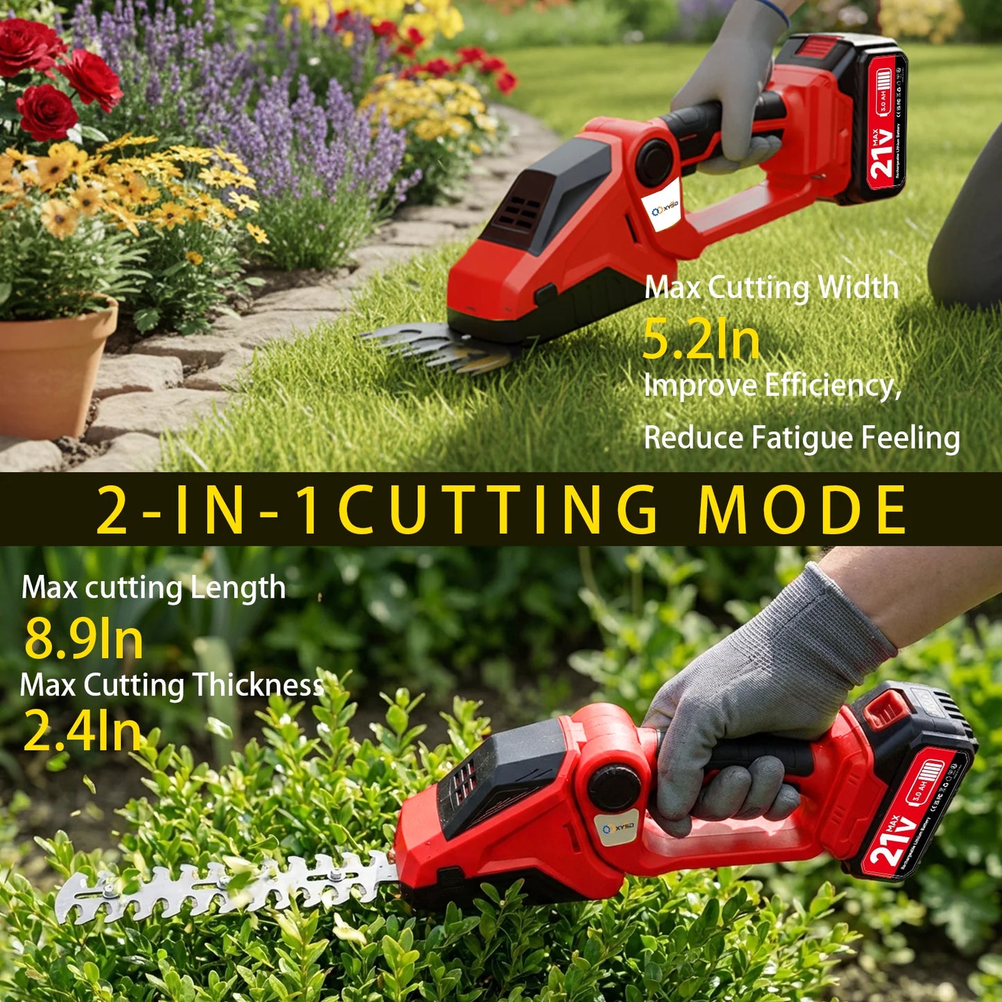 XYSD 2-In-1 Cordless Hedge Trimmer And Grass Shear