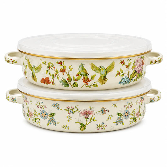 Floral Enamel Pie Pan Nonstick Dish Oven Safe Dishwasher Safe