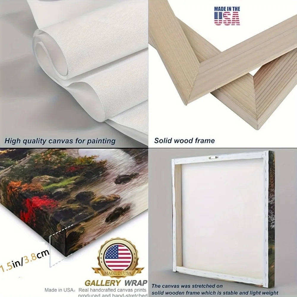 Natural Pine Solid Wood_Frame Ocean Sunset Canvas Wall Art