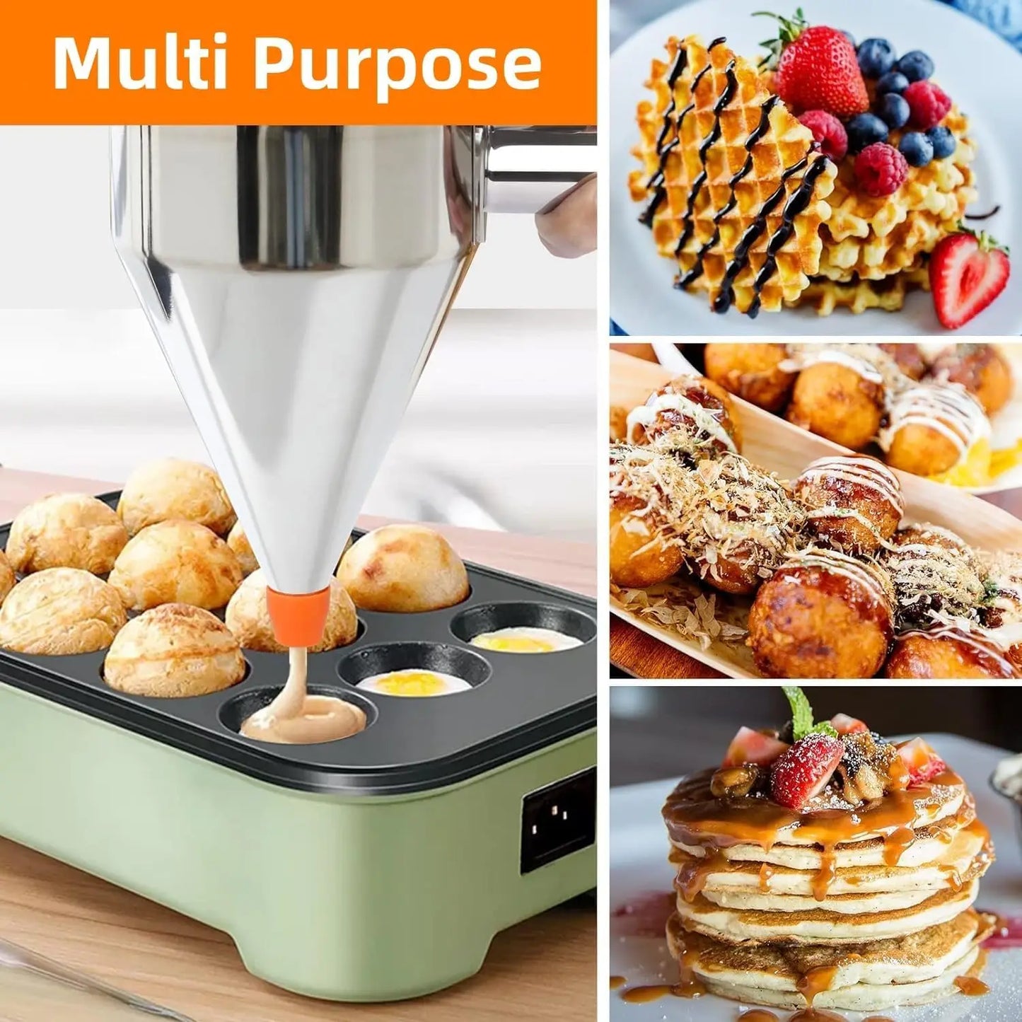 Pancake Batter Dispenser With 4 Nozzles Stainless Steel Stand