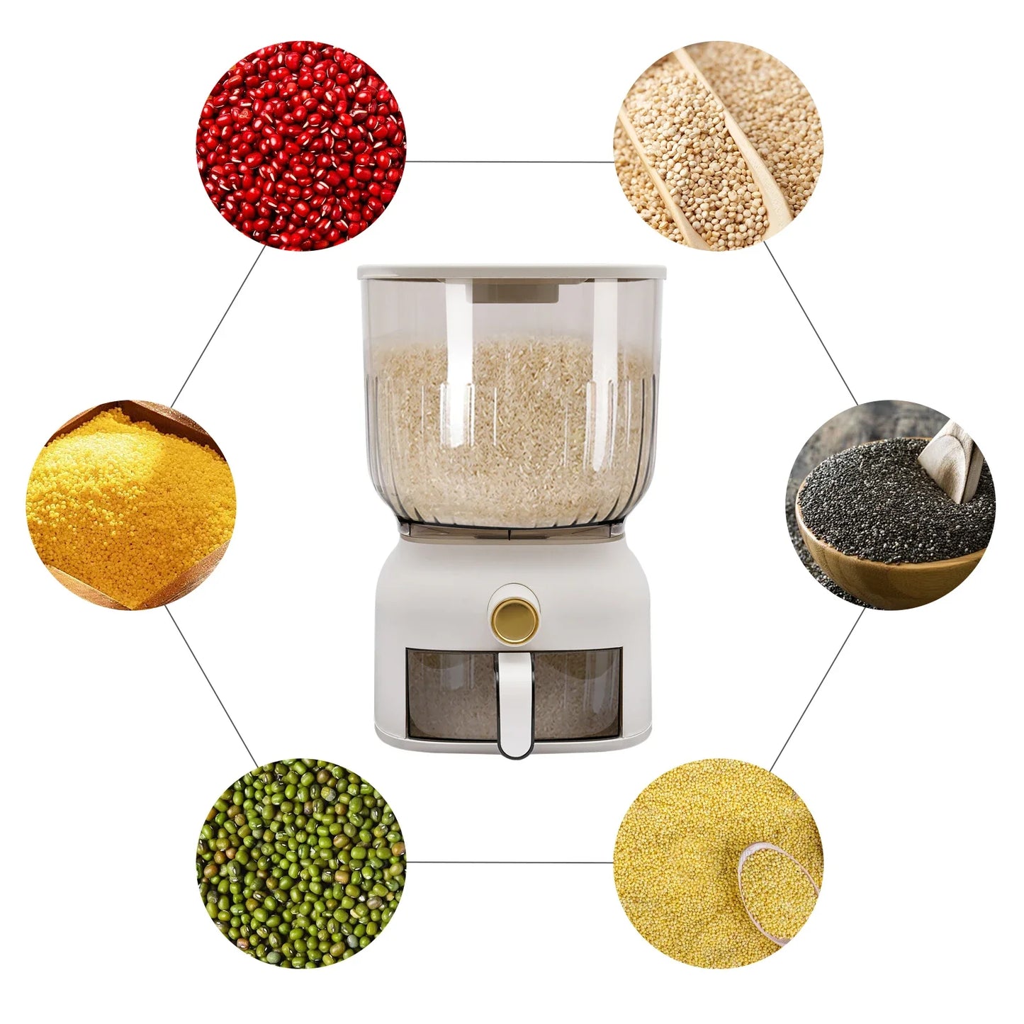 Large Rice Dispenser And Sealed Grain Storage Container For Kitchen