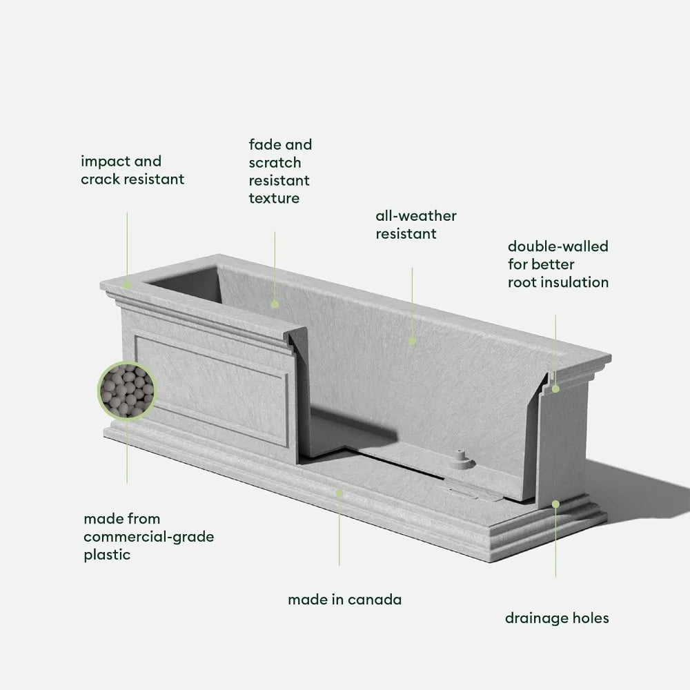 Rectangular Window Box Planter For Outdoor Windowsill Weatherproof