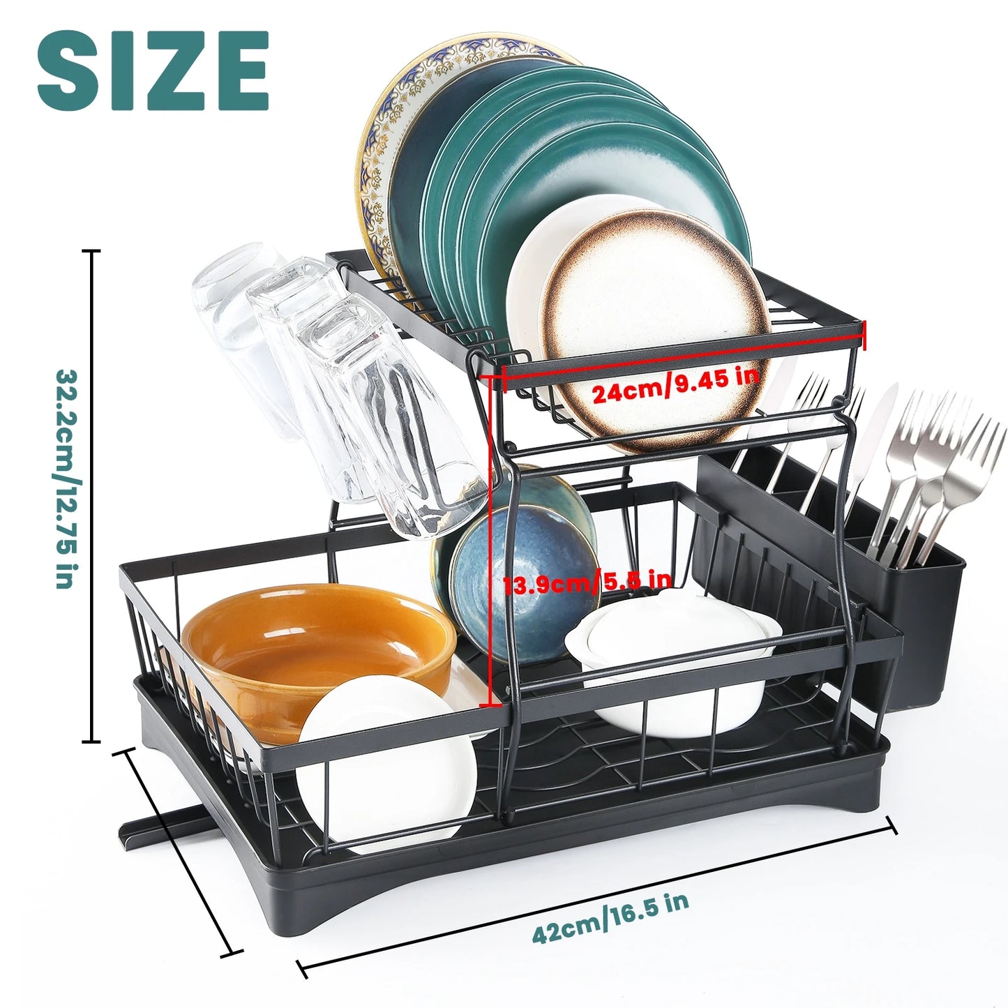 Two Tier Dish Drying Rack For Kitchen Countertops Removable High Capacity