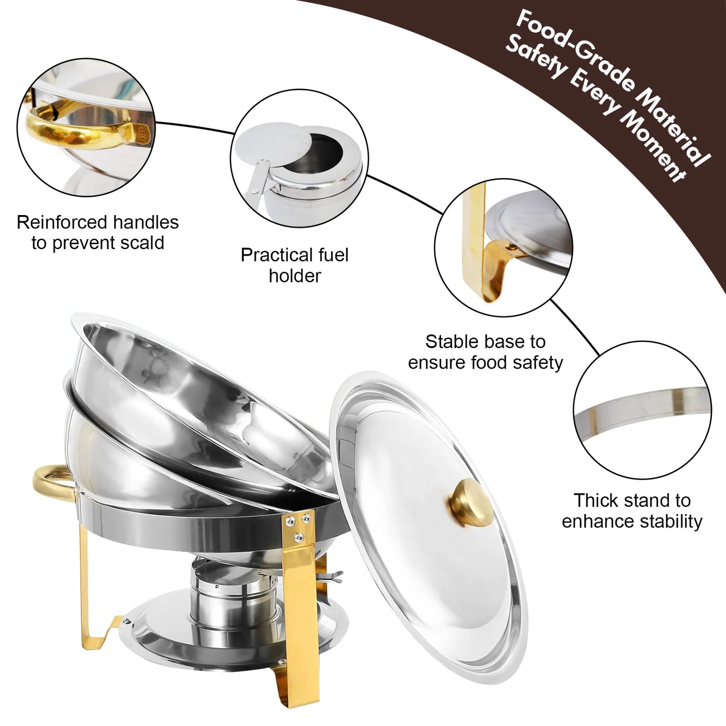 Stainless Steel Chafing Dish Buffet Set With Half Gold Plating