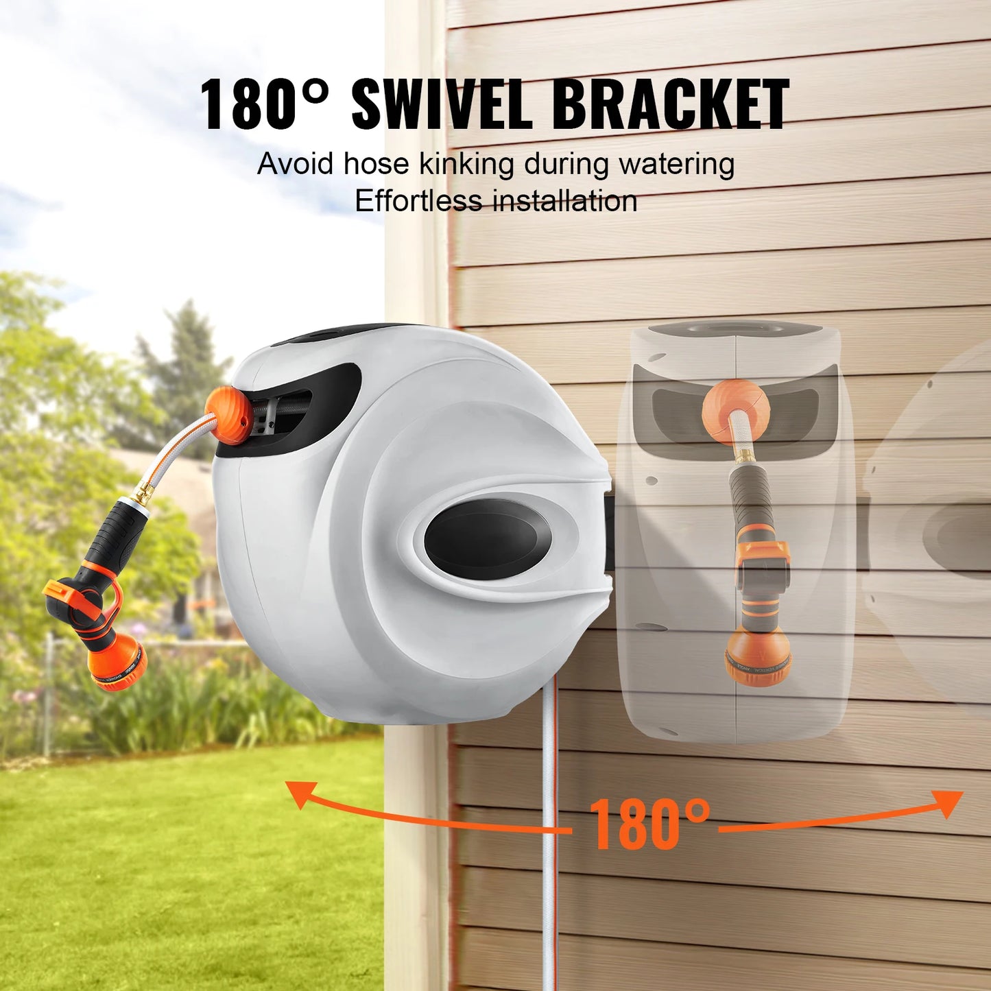 SucceBuy Retractable Hose Reel With Swivel Bracket Wall Mount