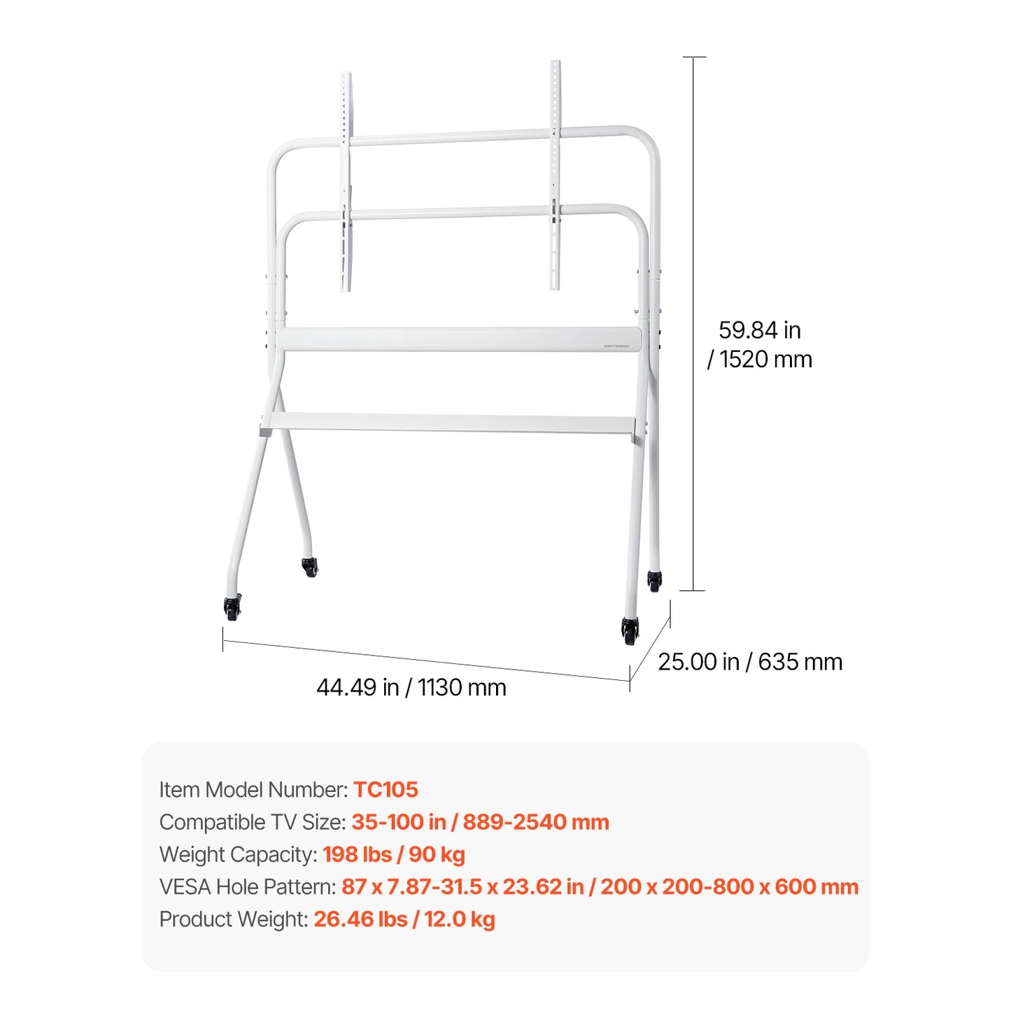 SucceBuy Rolling TV Stand With Wheels For Living Room Office