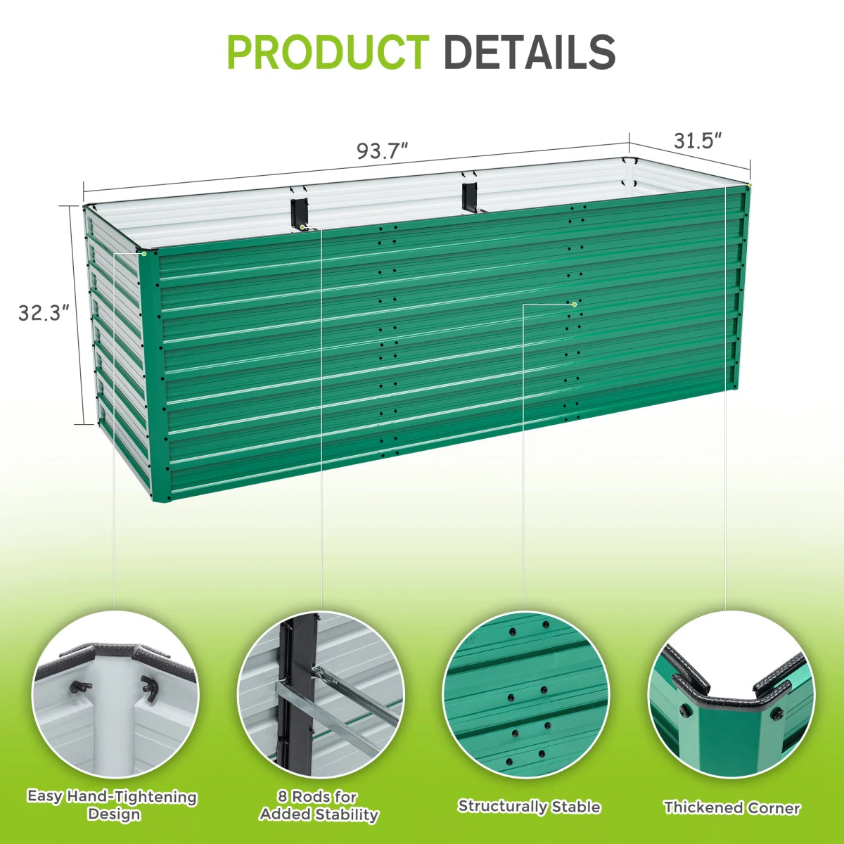 Raised Garden Bed Kit With Galvanized Rustproof Steel Easy Assembly