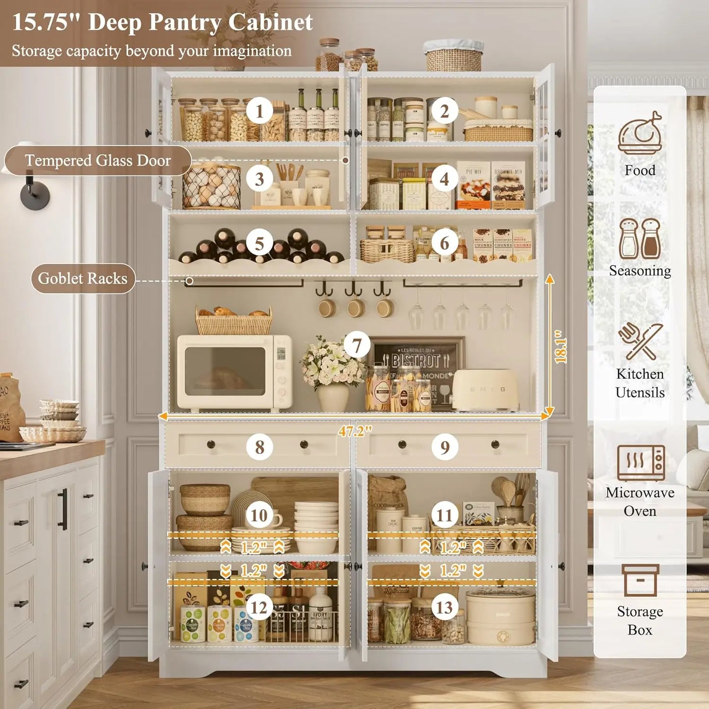 Modern Kitchen Pantry Cabinet With Charging Station And Microwave Stand