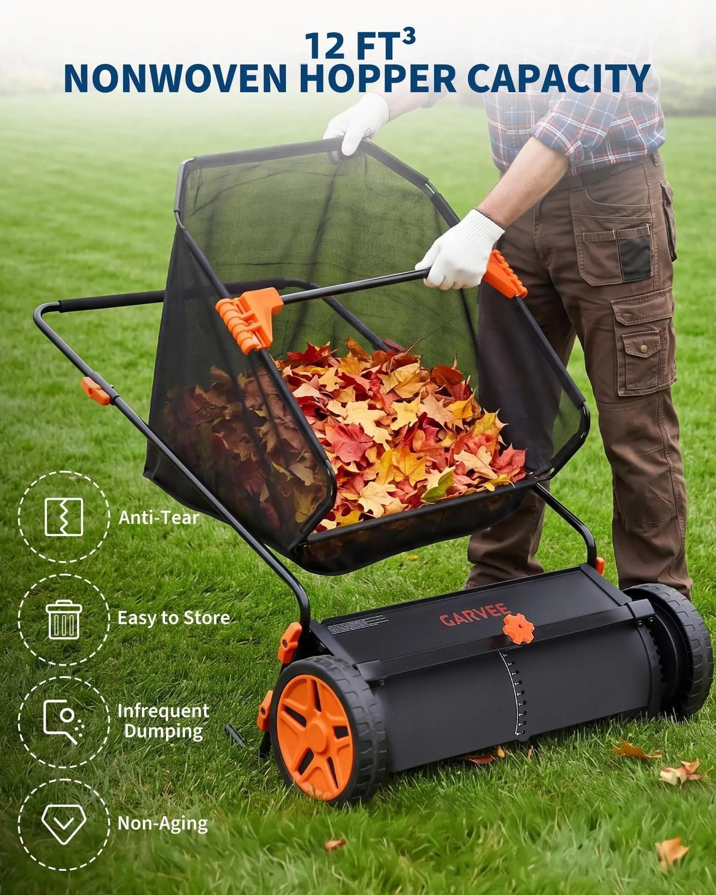 Studyset Heavy-Duty Push Lawn Sweeper With Mesh Bag